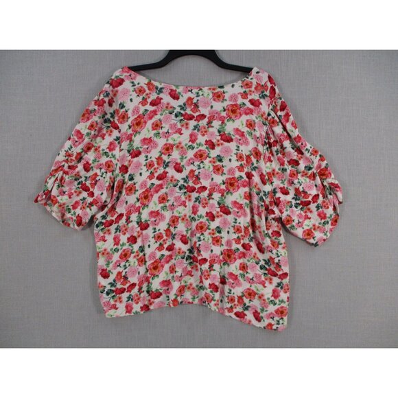 Old Navy Womens Floral Blouse XXL V-Neck Ruched 3/4 Sleeve Rayon Viscose - Picture 6 of 7